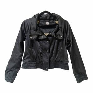 Nike Women’s Black Satin Crop Sportswear Casual Full Zip Bomber Jacket Sz Medium